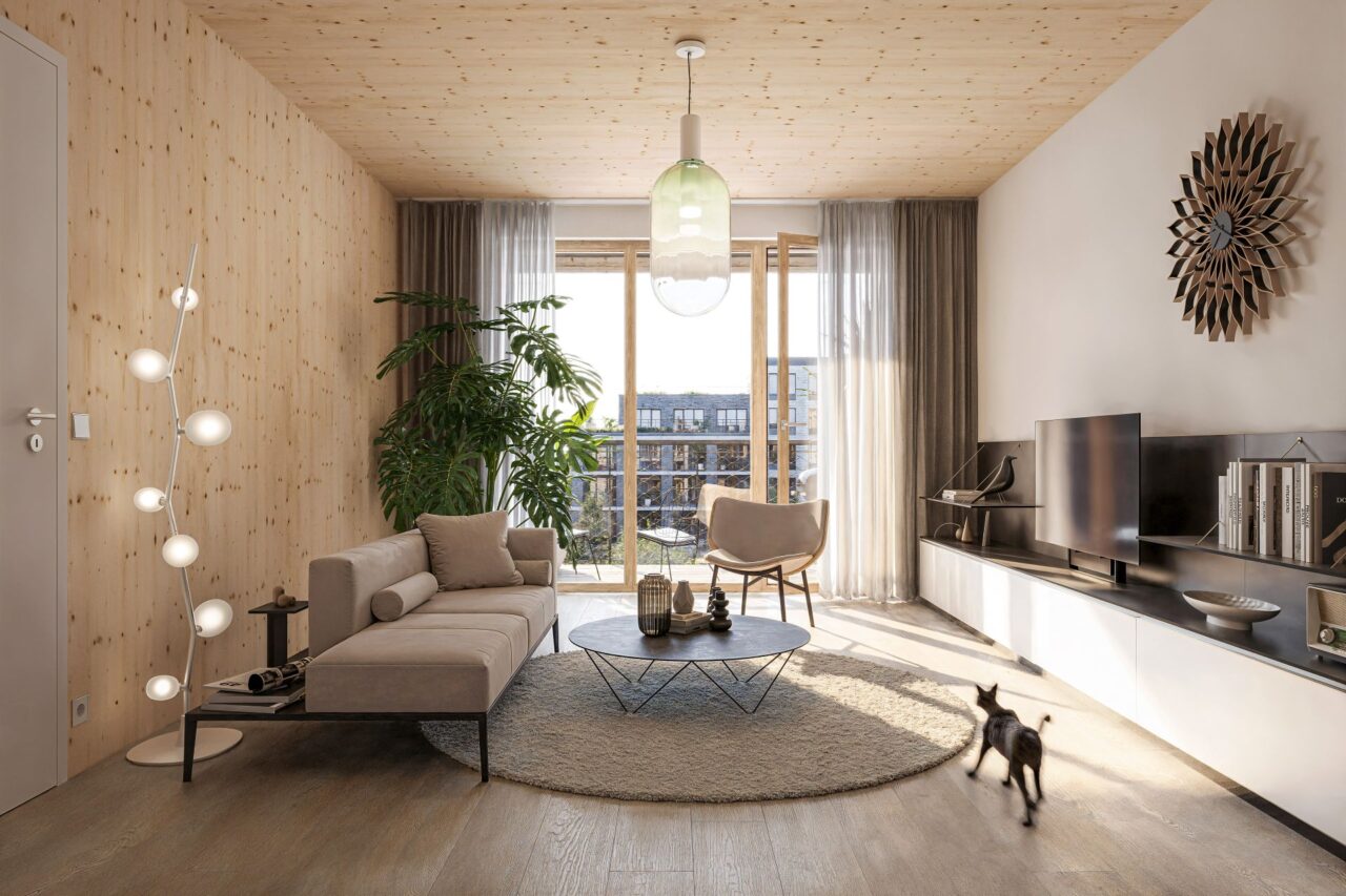 Vizualizace interiéru bytového domu Dřevák. Foto: poskytnuto společností Skanska Residential