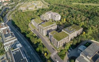 Tři připravované bytové domy Onyx, Krystal a Dřevák. Foto: Poskytnuté společností Skanska Residential