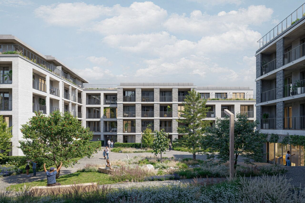 Vizualizace vnitrobloku bytového domu Onyx v pražských Radlicích. Foto: poskytnuto společností Skanska Residential