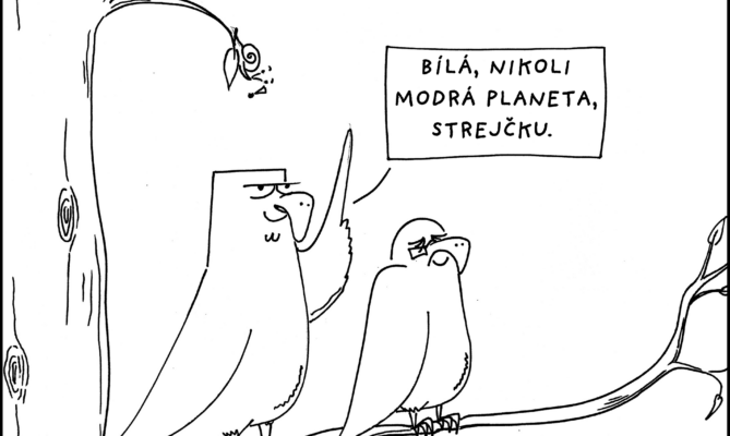 Fíla a Píro. Bílá, nikoli modrá planeta. Ilustrace: Sára Mazúchová