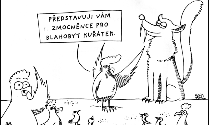 Zmocněnec pro blahobyt kuřátek. Ilustrace: Sára Mazúchová