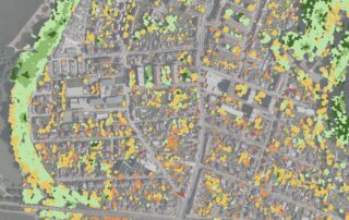 Technologie UpGreen přehledně zobrazuje výsledky na mapě. Červeně označuje konkrétní oblasti s nejvyšším stresem stromů, a usnadňuje tak správcům zeleně odhalit příčiny problémů.Foto: poskytnuto společností Asitis