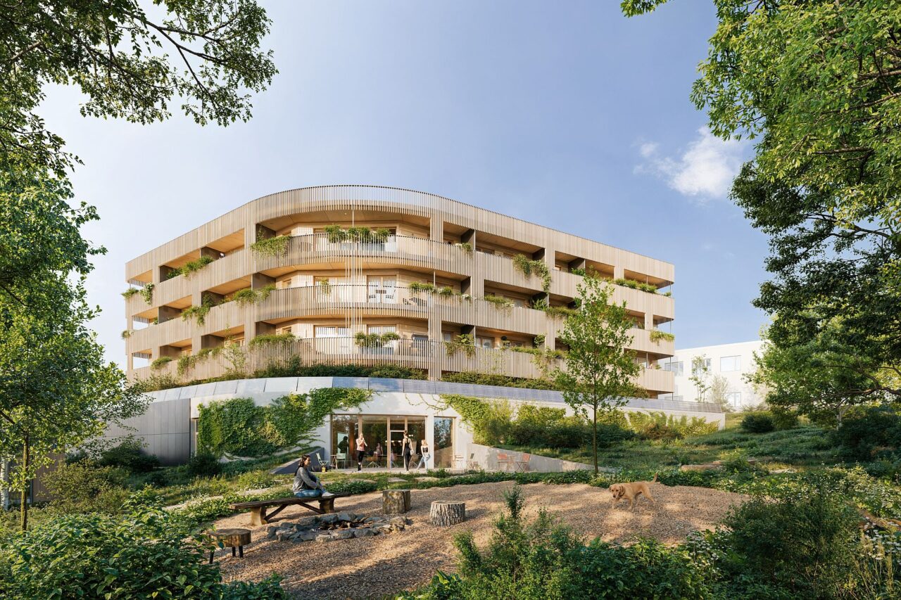 Bytová dřevostavba EcoCare aspiruje díky kombinaci moderních technologií na titul nejsoběstačnějšího bytového domu v Česku. Vizualizace: poskytnuta společností JRD