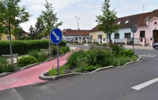 Příkladem chytrého hospodaření s dešťovou vodou ve městech jsou speciálně upravené záhony v Roudnici nad Labem, které zachytávají vodu odtékající ze silnice. Foto: poskytnuto UJEP