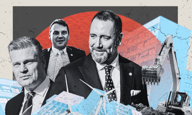 Motoristé Filip Turek, Petr Macinka a Igor Červený na ministerstvu životního prostředí. Foto: Kateřina Hefler, koláž Ekonews
